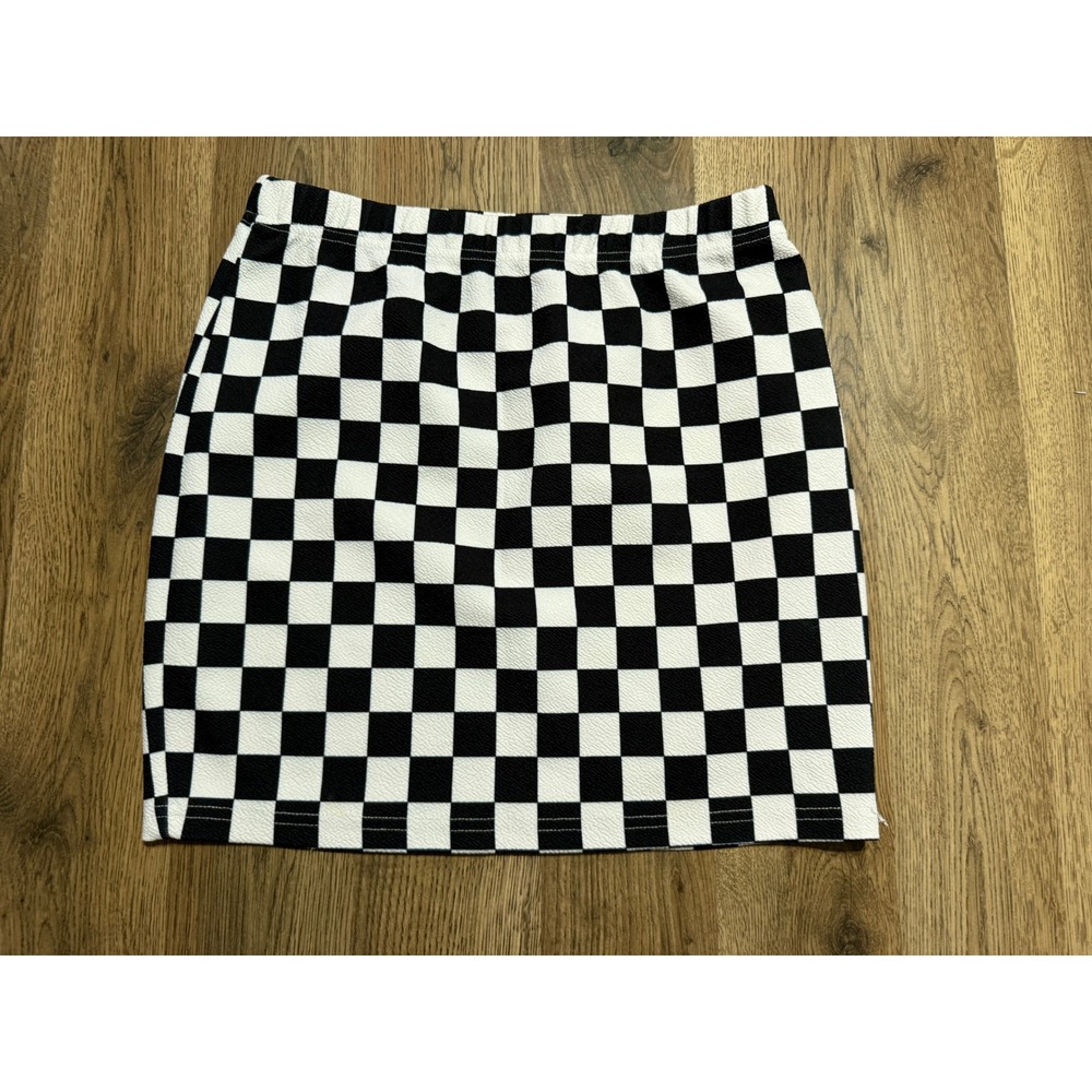 Shein Skirt Womens Size Medium Black White Checkered Pull On Skirt